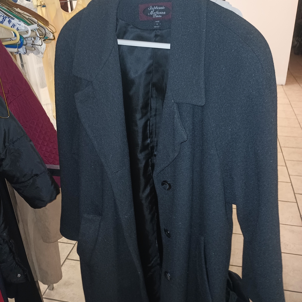 Stephanie Matthews 100% Wool Black Trench Coat Size (12)
